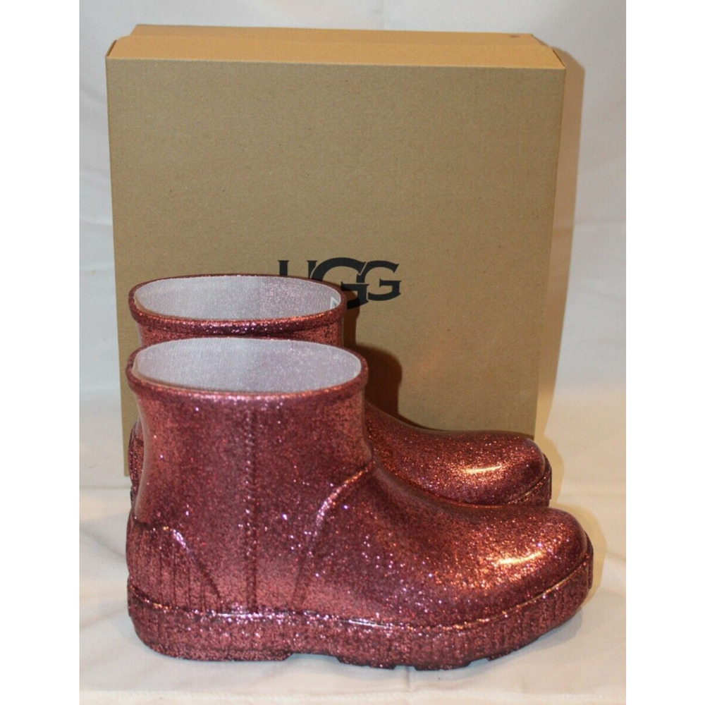 UGG WOMEN'S DRIZLITA WATERPROOF RAIN BOOTS PINK GLITTER YOUTH 5 6 WOMEN'S 7 8‎